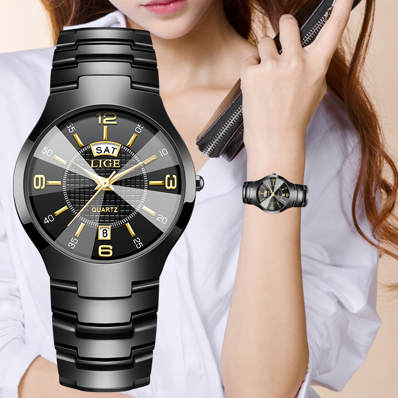 Luxury Ceramic Watch - LIGE ファッションエレガントな女性の腕時計高級セラミックストラップ自動日付週防水小さなダイヤルクォーツ時計女性のためのギフト