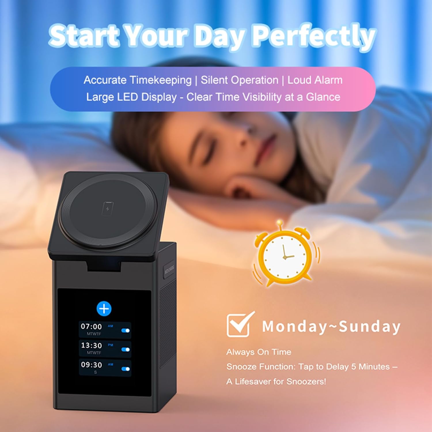 Smartwatch Noise Watches - Bluetoothスピーカー 3in1 マグネット式ワイヤレス充電器 デジタル表示付き目覚まし時計 ホワイトノイズ TFカード