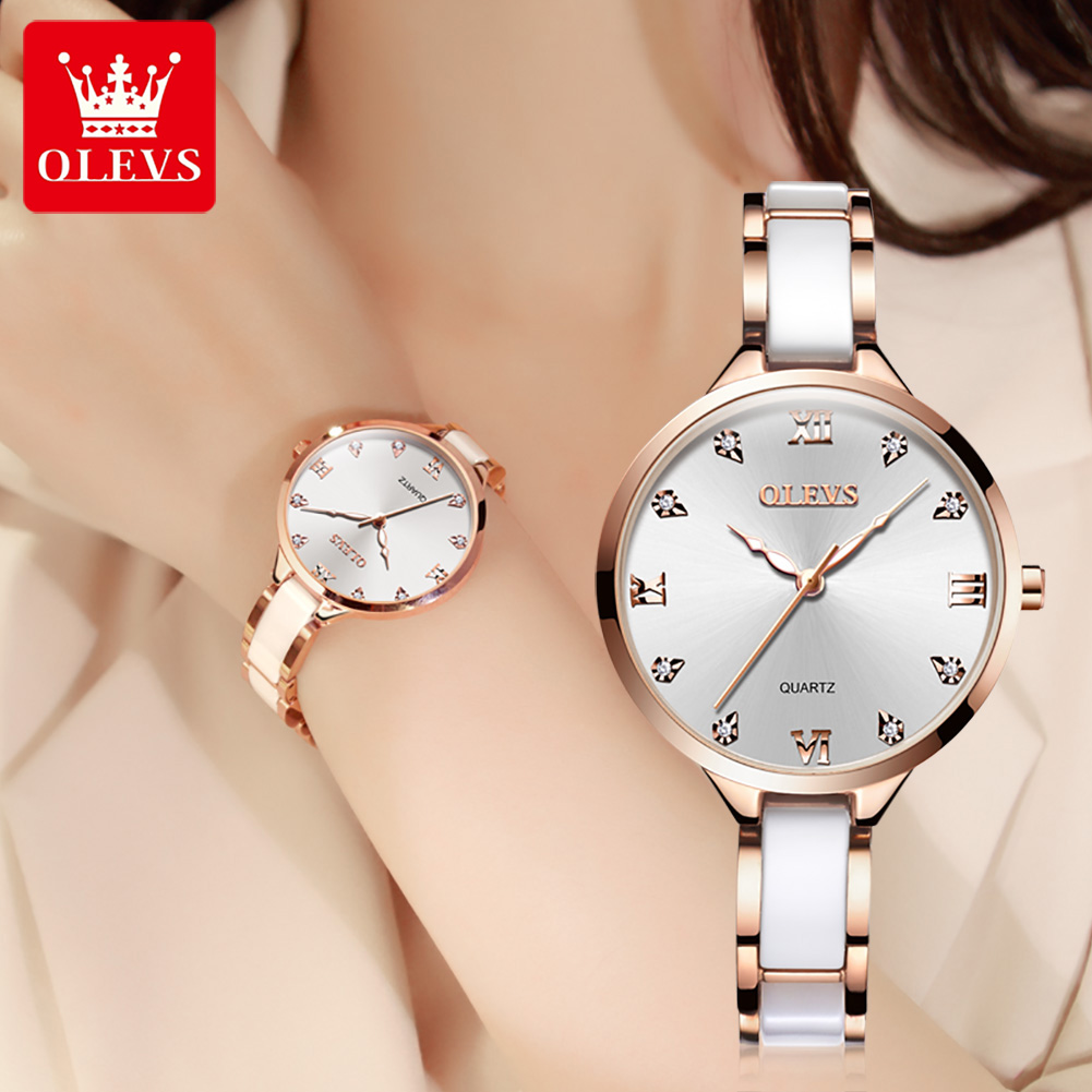 Luxury Ceramic Watch - OLEVS セラミックドレス女性腕時計高級ローズゴールドレディース腕時計ギフト日本輸入クォーツムーブメント腕時計レロジオ Feminino