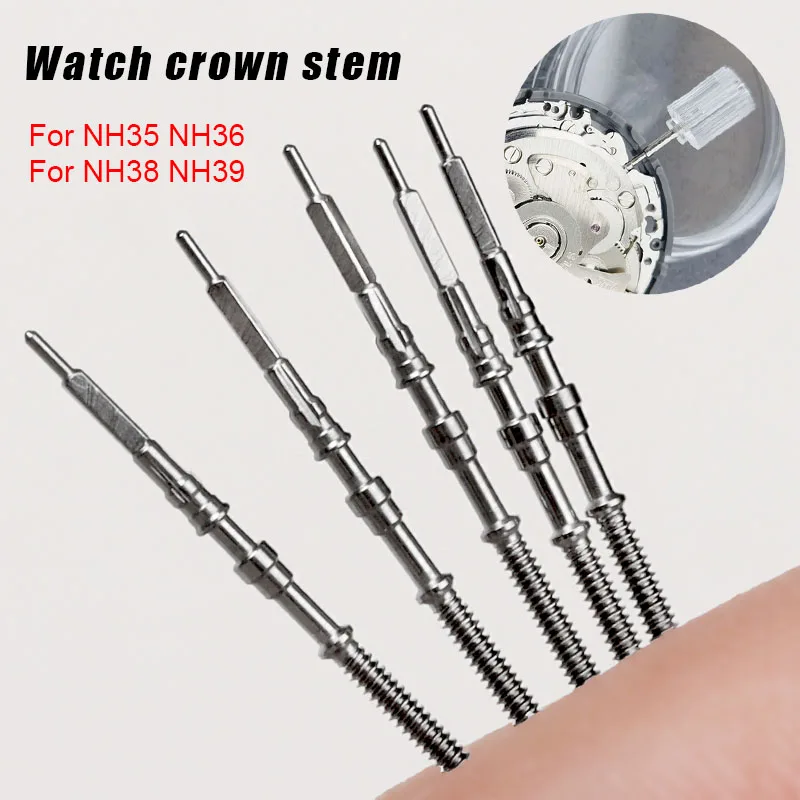 Watch Crown Stem - セイコー用時計クラウンキット,スチールステム,ムーブメント,スペアパーツ,時計職人修理ツール,nh35,nh36,nh38,nh39,5個