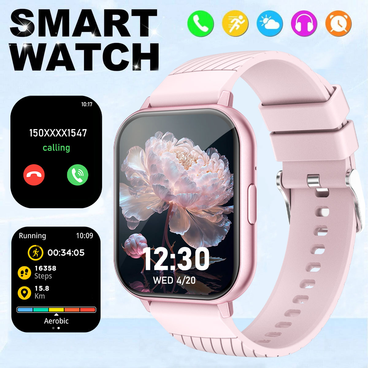 Smartwatch Watches Wallpaper - 多機能スマートウォッチ 1.83インチHDスクリーン - ワイヤレス通話、カメラ操作、音楽調整、スポーツモード、カスタム壁紙 |