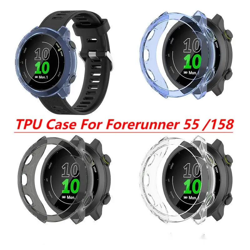 Smartwatch English - Garmin Forerunner 55 / 158 スマートウォッチ用TPU保護ケースカバー、クリアソフトシリコンバンパープロテクターシェルアクセサリー