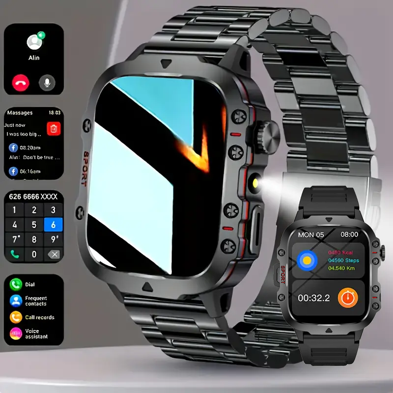 Smartwatch Watches Wallpaper - LEDライト付きスマートウォッチ、ワイヤレス通話/ダイヤル、マルチスポーツモード、通話およびメッセージアラート、カスタム壁紙、対応機種