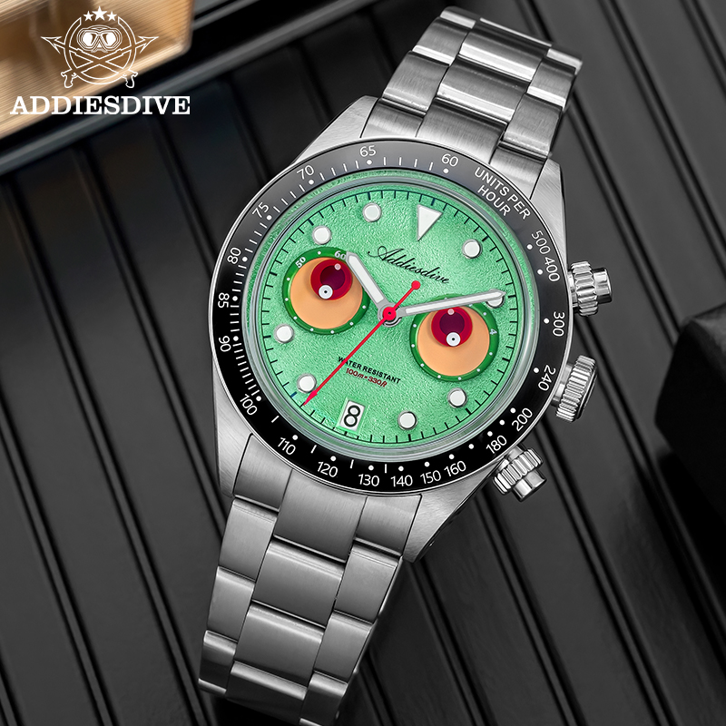 ADDIESDIVE メンズ VK64 クロノグラフウォッチ - Watch Crown Pusher のレビューと価格