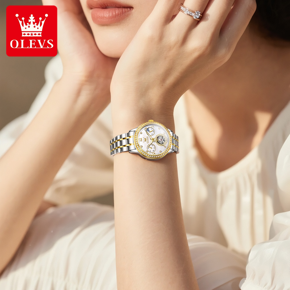 OLEVS 女性用自動巻き時計 エレガントなスケルトンダイヤ - Luxury Ceramic Watch のレビューと価格