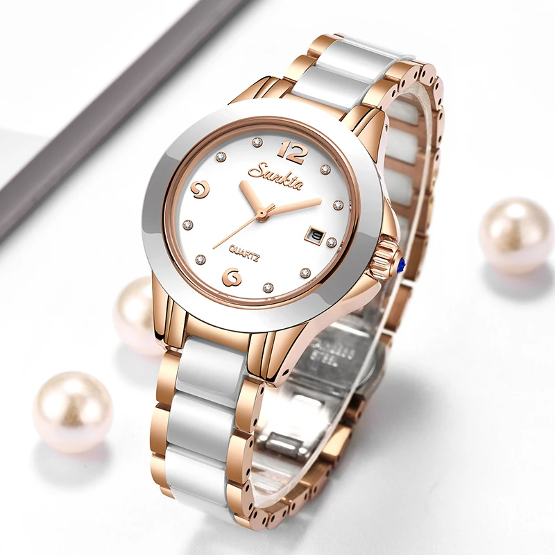 Sunkta ファッションカジュアルクォーツ女性腕時計エレガ - Luxury Ceramic Watch のレビューと価格