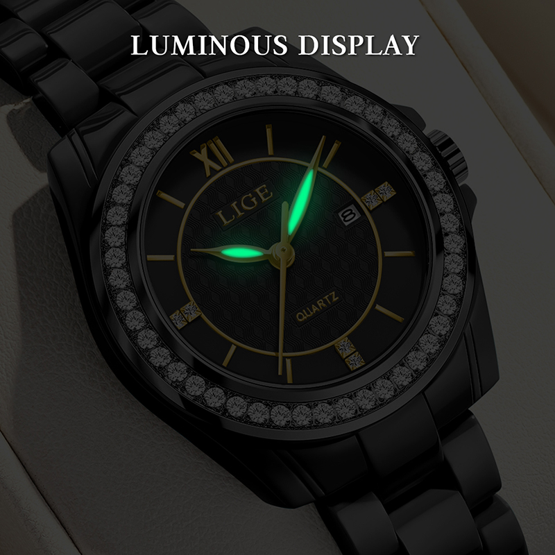 LIGE 2026 新型高級ブラックセラミック腕時計 レディ - Luxury Ceramic Watch のレビューと価格