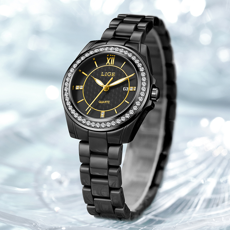 LIGE 2026 新型高級ブラックセラミック腕時計 レディ - Luxury Ceramic Watch のレビューと価格