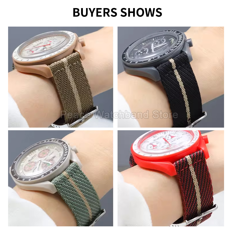 20 22 ミリメートルカーキブルーレッドナイロンブレスレッ - Nato Strap Nylon のレビューと価格